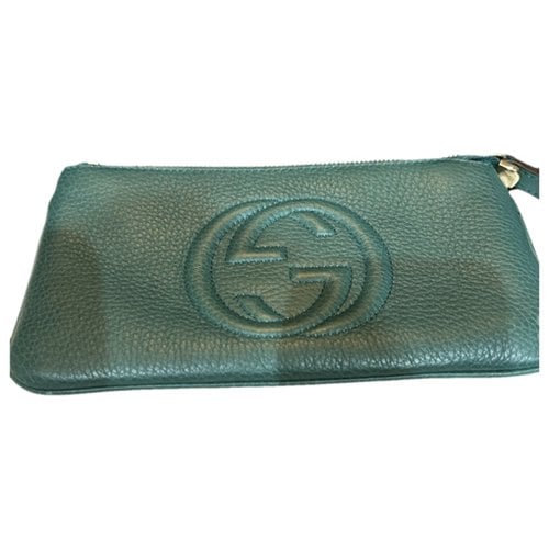 Pre-owned Gucci Leather Clutch Bag In Green