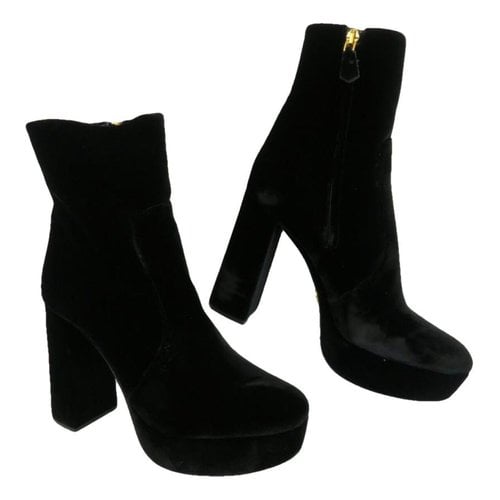 Pre-owned Prada Velvet Boots In Black