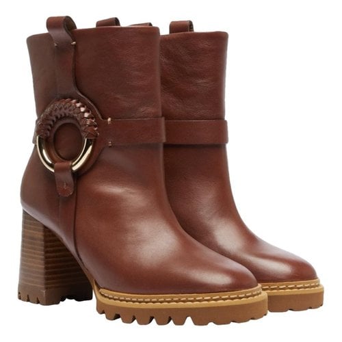 Pre-owned See By Chloé Leather Biker Boots In Brown