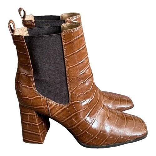 Pre-owned Sam Edelman Patent Leather Boots In Brown