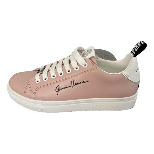 Pre-owned Versace Pony-style Calfskin Trainers In Pink