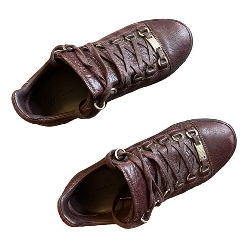 Pre-owned Balenciaga Arena Patent Leather Trainers In Burgundy