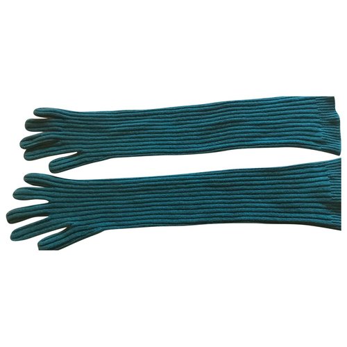 Pre-owned Prada Wool Long Gloves In Turquoise