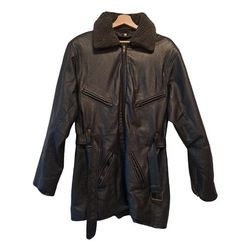 Pre-owned Roccobarocco Leather Parka In Black