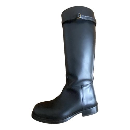 Pre-owned Polo Ralph Lauren Leather Riding Boots In Black