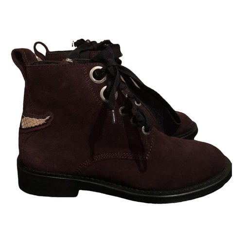 Pre-owned Zadig & Voltaire Laureen Roma Lace Up Boots In Burgundy