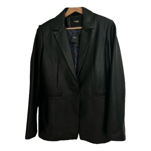 Pre-owned Maje Leather Blazer In Black