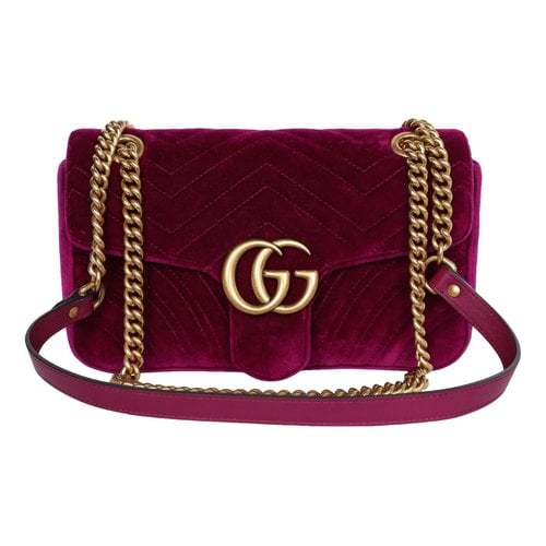 Pre-owned Gucci Marmont Velvet Crossbody Bag In Purple