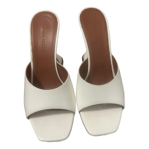 Pre-owned Amina Muaddi Lupita Patent Leather Sandal In White