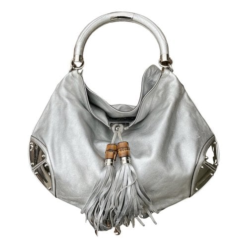 Pre-owned Gucci Indy Leather Handbag In Silver