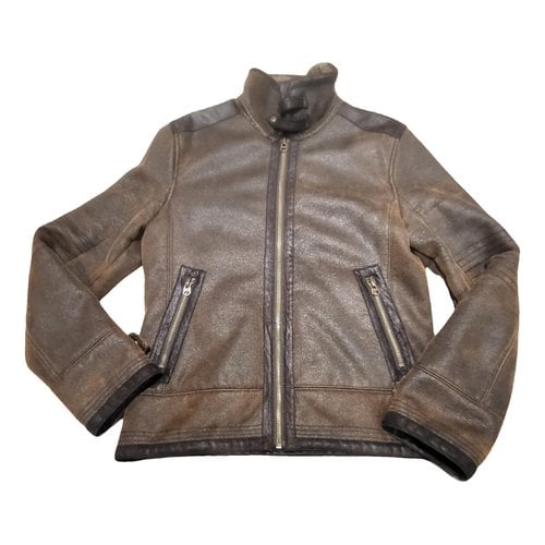 Pre-owned Guess Vegan Leather Coat In Brown