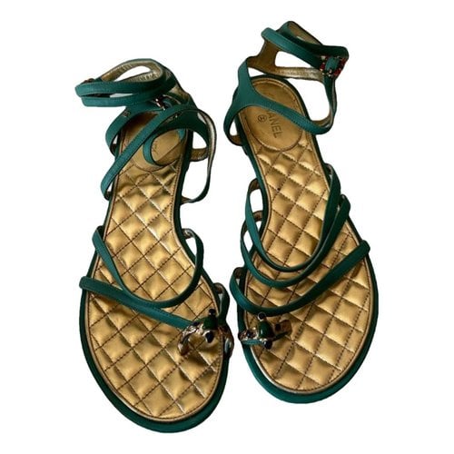 Pre-owned Chanel Leather Sandal In Green