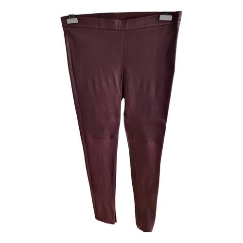 Pre-owned Akris Leather Slim Pants In Burgundy