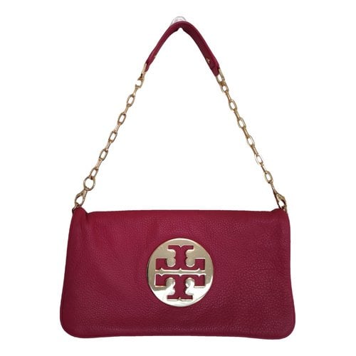 Pre-owned Tory Burch Leather Clutch Bag In Burgundy