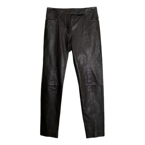Pre-owned Paule Ka Leather Straight Pants In Black