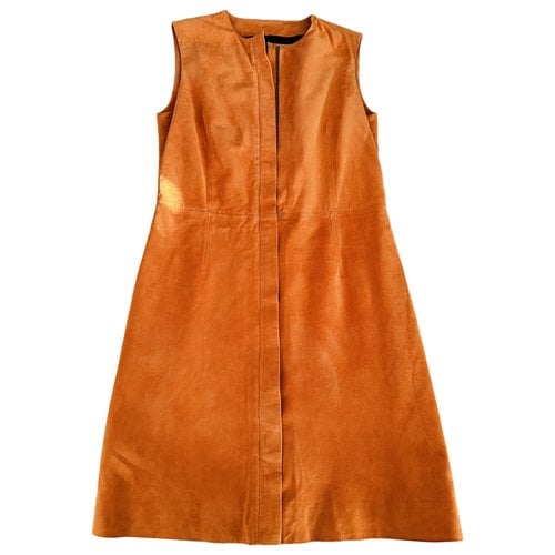 Pre-owned Balenciaga Leather Mid-length Dress In Orange