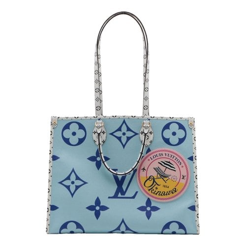 Pre-owned Louis Vuitton Onthego Leather Tote In Blue