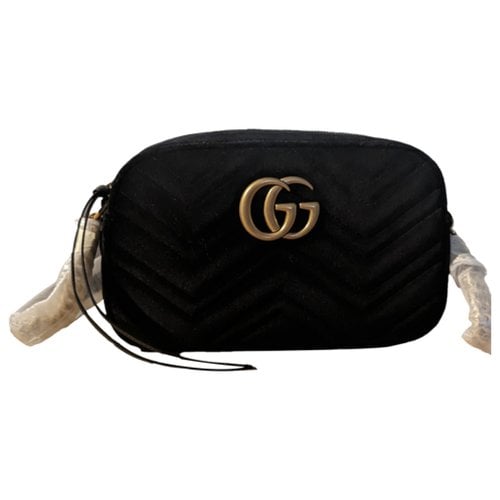 Pre-owned Gucci Gg Marmont Velvet Crossbody Bag In Black
