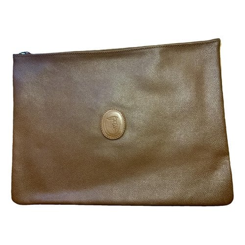 Pre-owned Trussardi Leather Clutch Bag In Brown