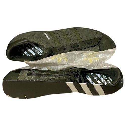 Pre-owned Adidas Originals Leather Low Trainers In Khaki