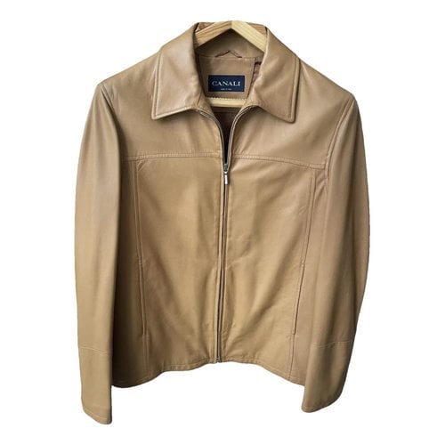 Pre-owned Canali Leather Jacket In Camel