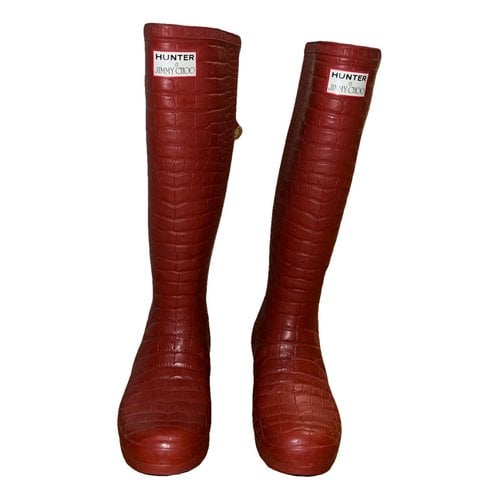 Pre-owned Jimmy Choo Wellington Boots In Red