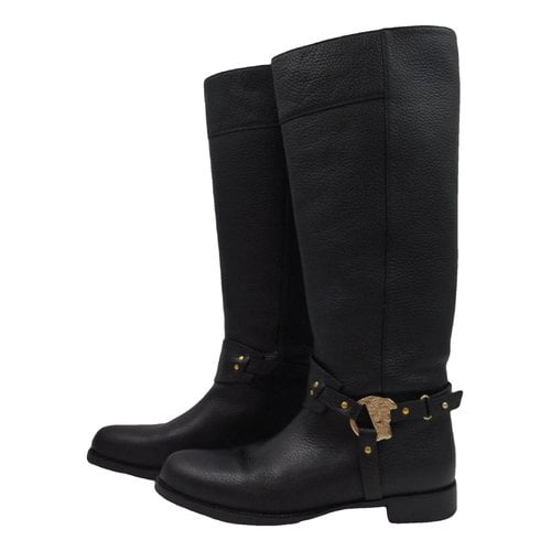 Pre-owned Versace Leather Riding Boots In Black