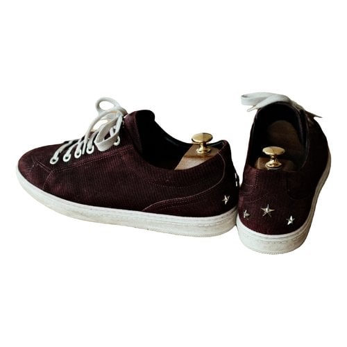 Pre-owned Jimmy Choo Cash Cloth Low Trainers In Burgundy