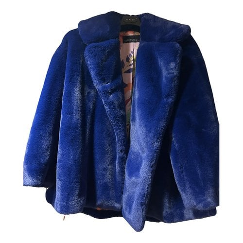 Pre-owned Marc Cain Faux Fur Jacket In Blue