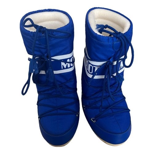 Pre-owned Moon Boot Vegan Leather Snow Boots In Blue