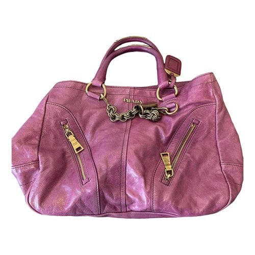 Pre-owned Prada Triangle Leather Tote In Pink