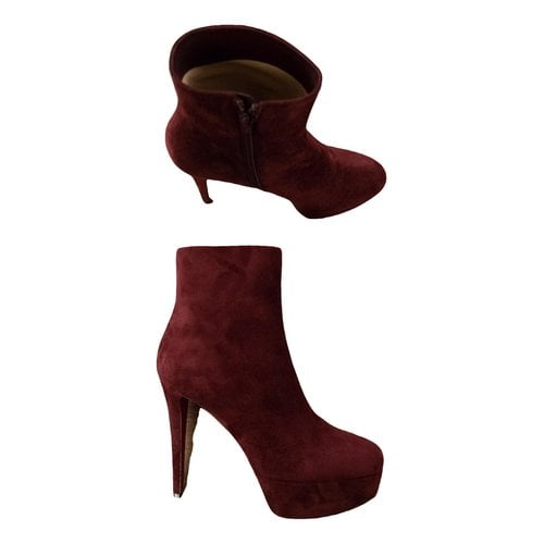 Pre-owned Christian Louboutin Ankle Boots In Burgundy