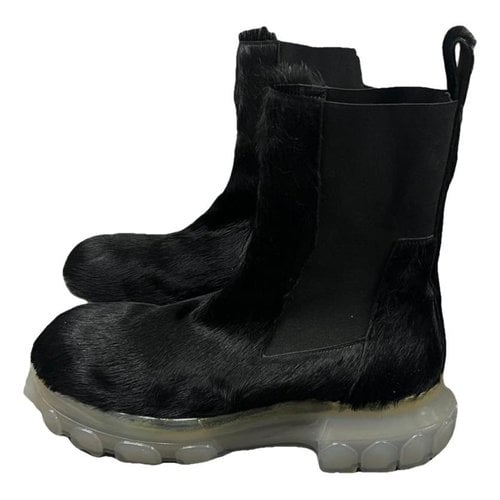 Pre-owned Rick Owens Bozo Tractor Pony-style Calfskin Boots In Black