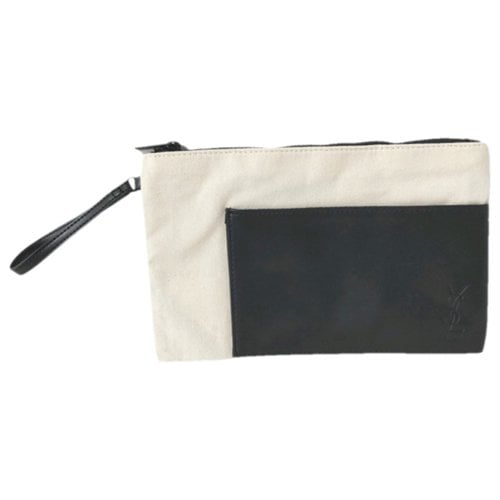 Pre-owned Saint Laurent Cloth Clutch Bag In Ecru