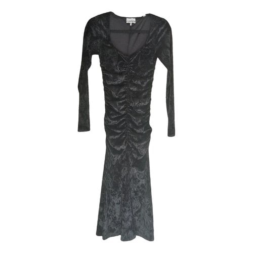 Pre-owned Ganni Velvet Maxi Dress In Black