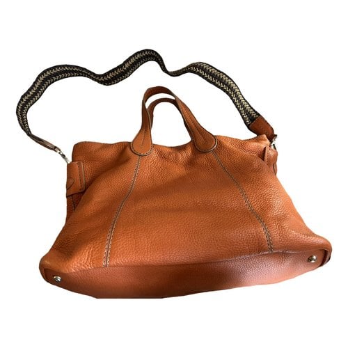 Pre-owned Tod's Shopping Media Leather Handbag In Orange