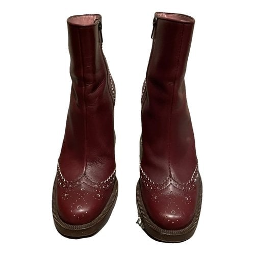 Pre-owned Miu Miu Leather Boots In Burgundy