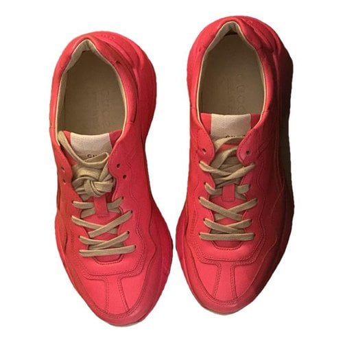 Pre-owned Gucci Rhyton Leather High Trainers In Pink