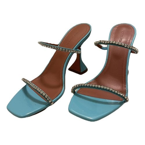 Pre-owned Amina Muaddi Gilda Leather Sandal In Turquoise