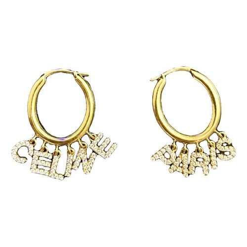 Pre-owned Celine Triomphe Crystal Earrings In Gold