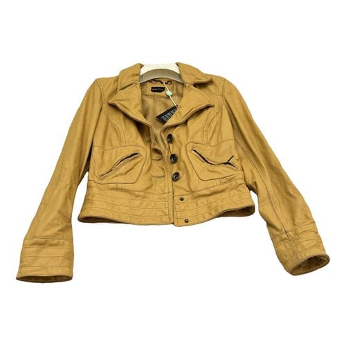 Pre-owned Miss Sixty Leather Biker Jacket In Yellow
