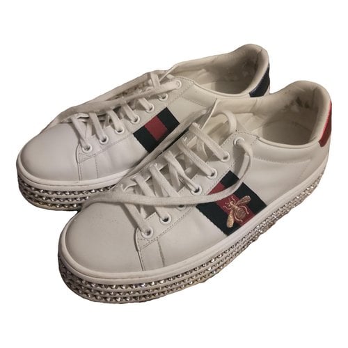 Pre-owned Gucci Ace Vinyl Trainers In White