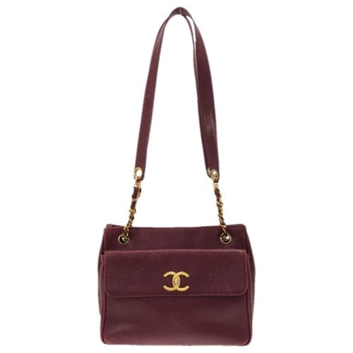 Pre-owned Chanel Leather Tote In Burgundy