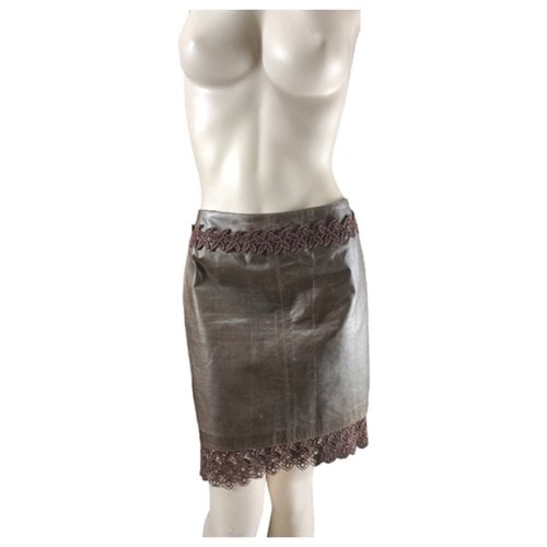 Pre-owned Roberto Cavalli Leather Skirt In Brown