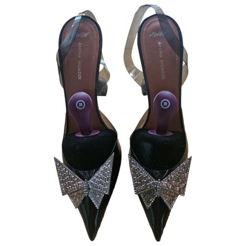 Pre-owned Amina Muaddi Begum Leather Heels In Anthracite