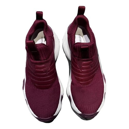 Pre-owned Emporio Armani Cloth Trainers In Burgundy