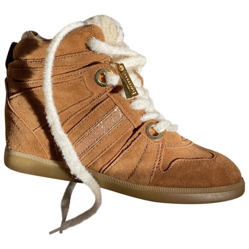 Pre-owned Serafini Manhattan Leather Trainers In Camel