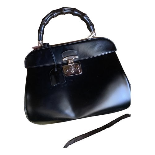 Pre-owned Gucci Nymphaea Leather Handbag In Black