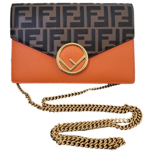 Pre-owned Fendi Wallet On Chain Leather Crossbody Bag In Orange