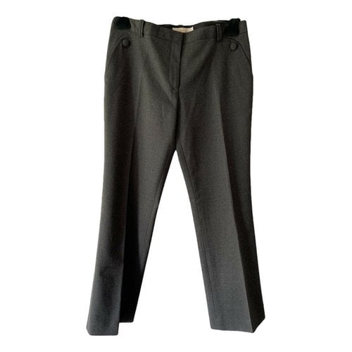 Pre-owned Tory Burch Wool Straight Pants In Grey